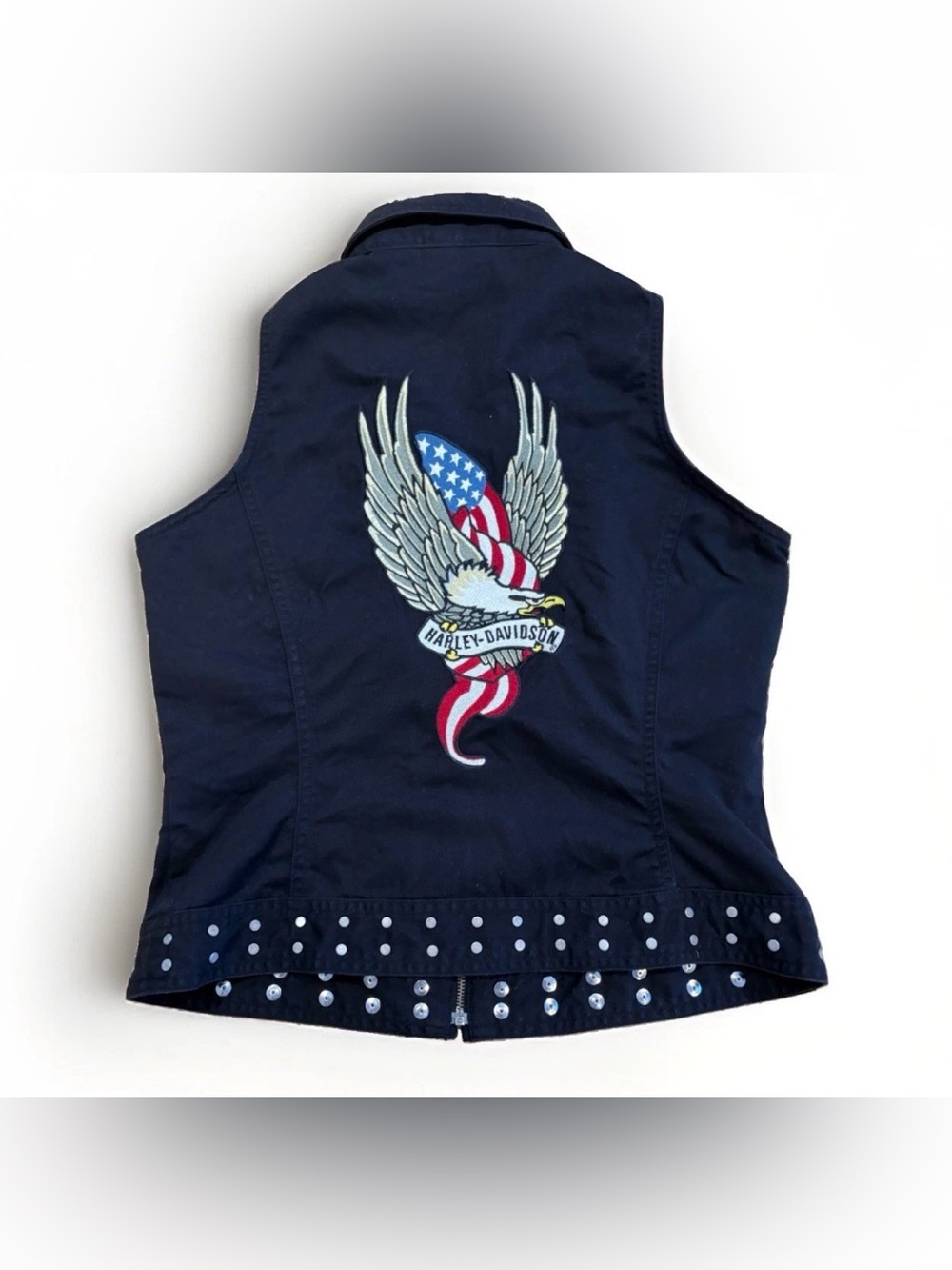 Harley Davidson Sleeveless Women's Vest Shirt Embroidered Eagle Size Small Black